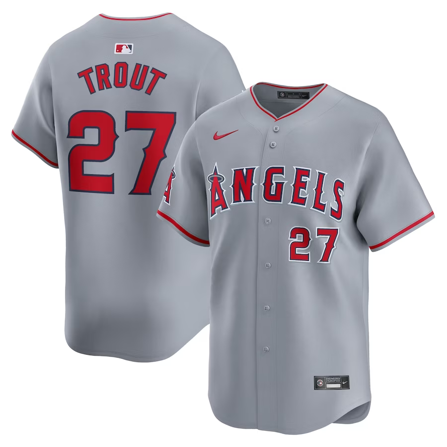 Los Angeles Angels #27 Mike Trout Nike Away Limited Player Jersey- Gray