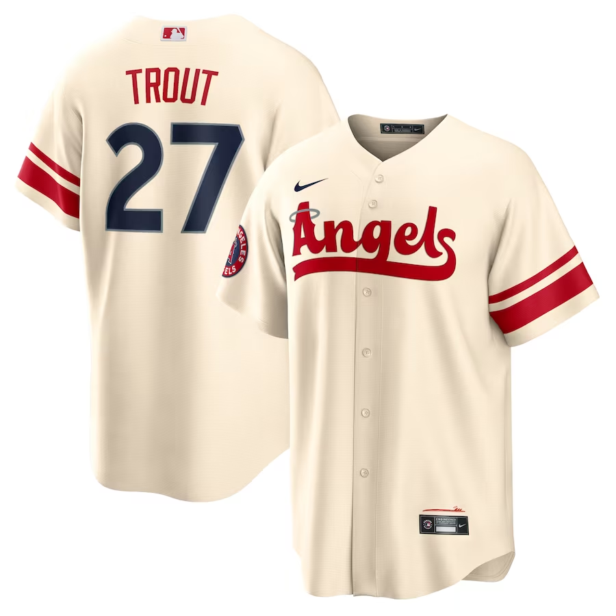 Los Angeles Angels #27 Mike Trout Nike City Connect Replica Player Jersey- Cream