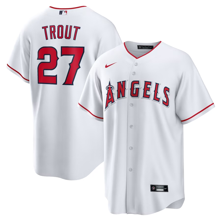 Los Angeles Angels #27 Mike Trout Nike Home Replica Player Name Jersey- White