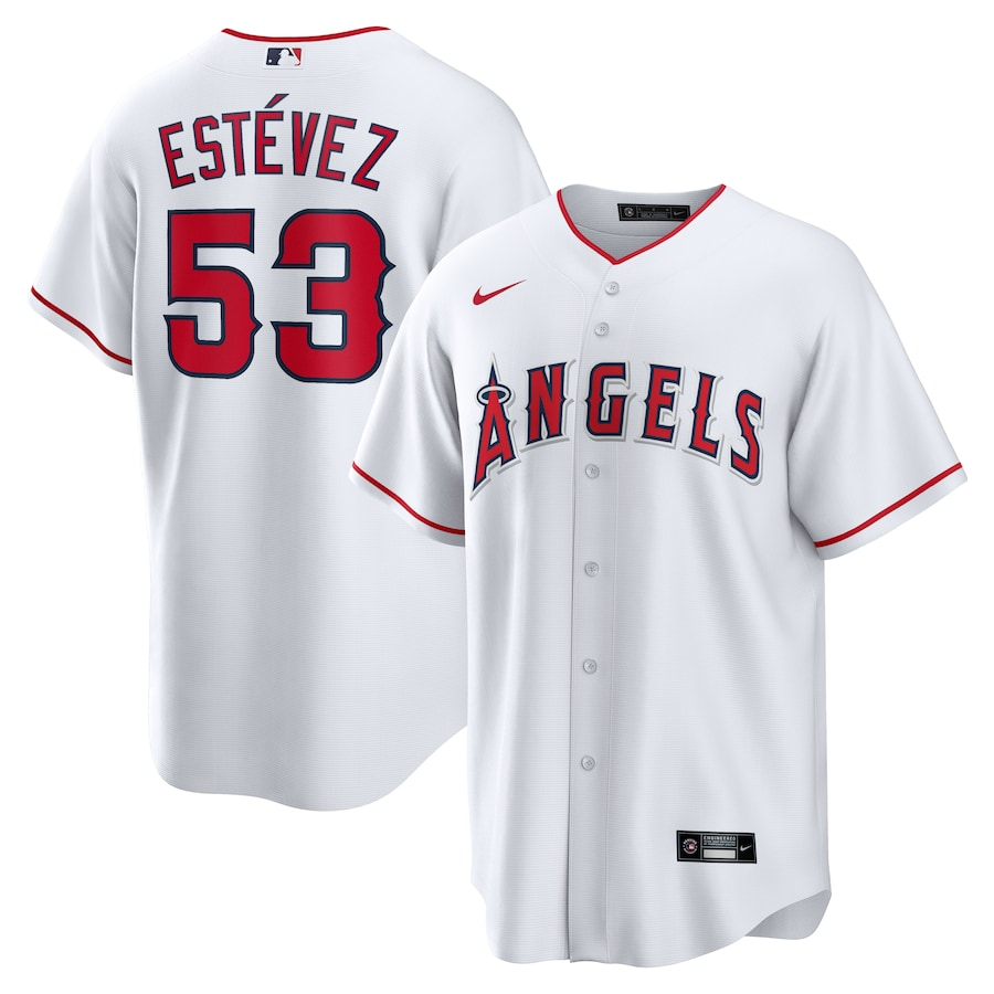 Los Angeles Angels #53 Carlos Estevez Nike Home Replica Player Jersey- White