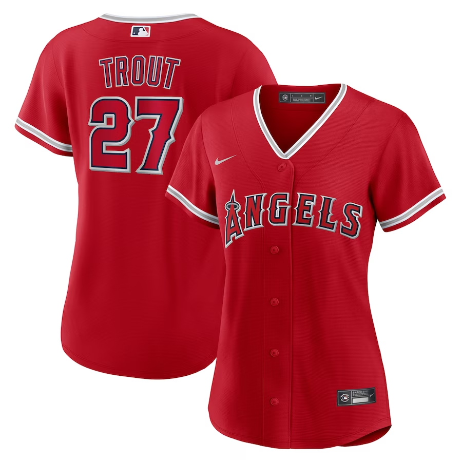 Los Angeles Angels Womens #27 Mike Trout Nike Alternate Replica Player Jersey- Red