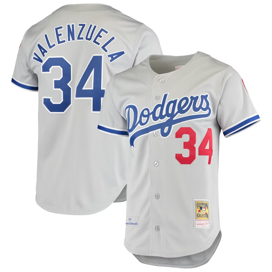 Los Angeles Dodgers #34 Fernando Valenzuela Mitchell & Ness Road 1981 Cooperstown Collection Authentic Jersey - Gray