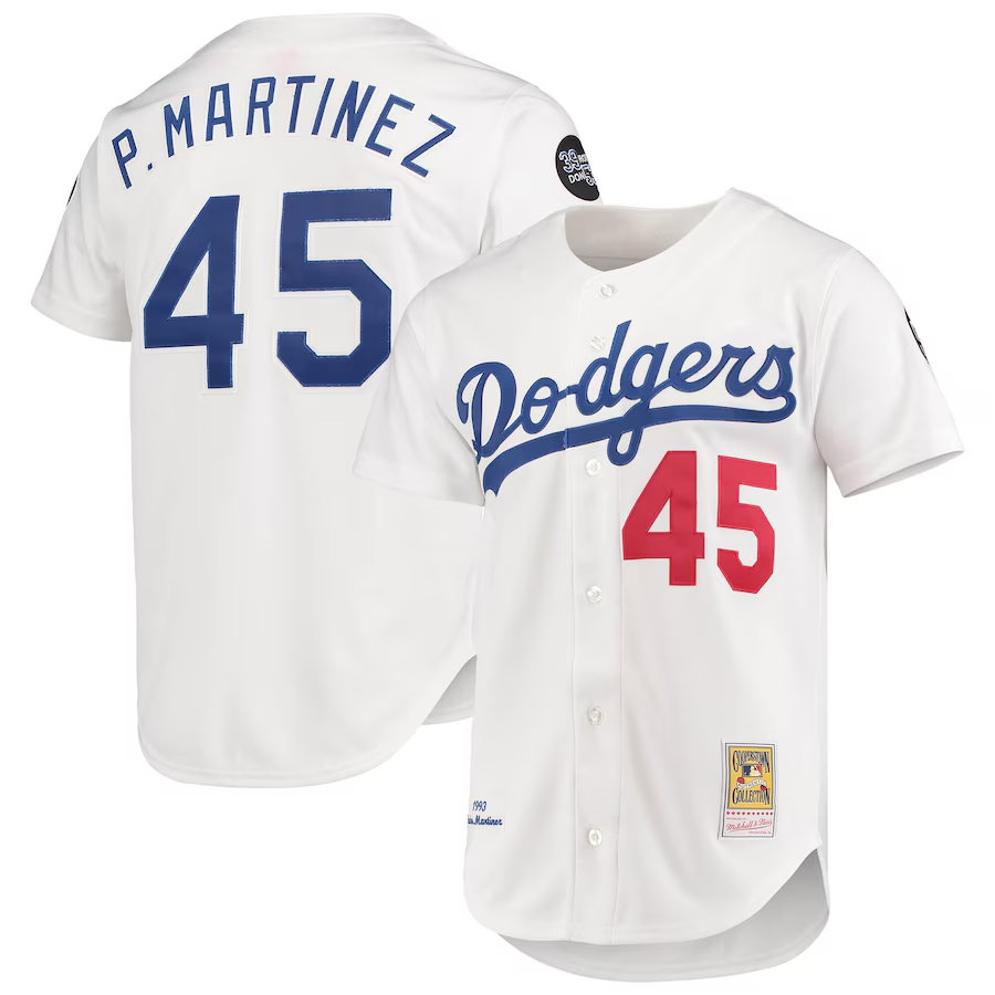 Los Angeles Dodgers #45 Pedro Martinez Mitchell & Ness 1993 Cooperstown Collection Home Authentic Jersey - White