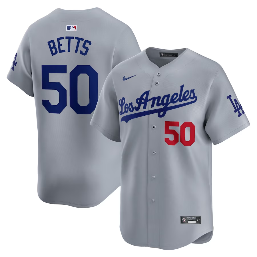 Los Angeles Dodgers #50 Mookie Betts Nike Away Limited Player Jersey - Gray