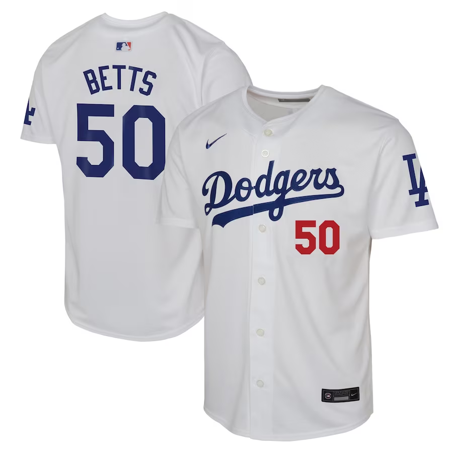 Los Angeles Dodgers Youth #50 Mookie Betts Nike Home Limited Player Jersey - White