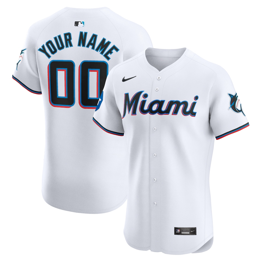 Miami Marlins Customized Nike Home Elite Custom Patch Jersey - White