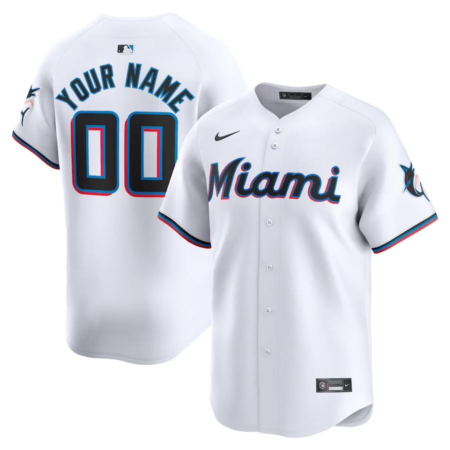 Miami Marlins Customized Nike Home Limited Jersey - White