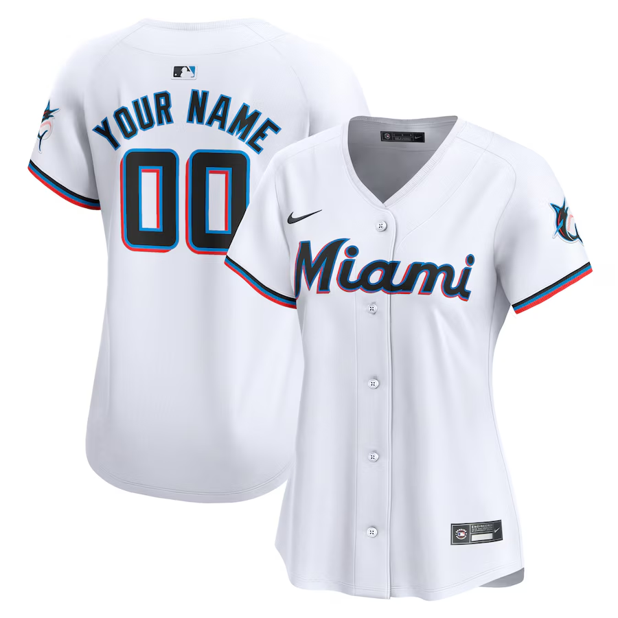 Miami Marlins Customized Womens Nike Home Limited Custom Jersey - White