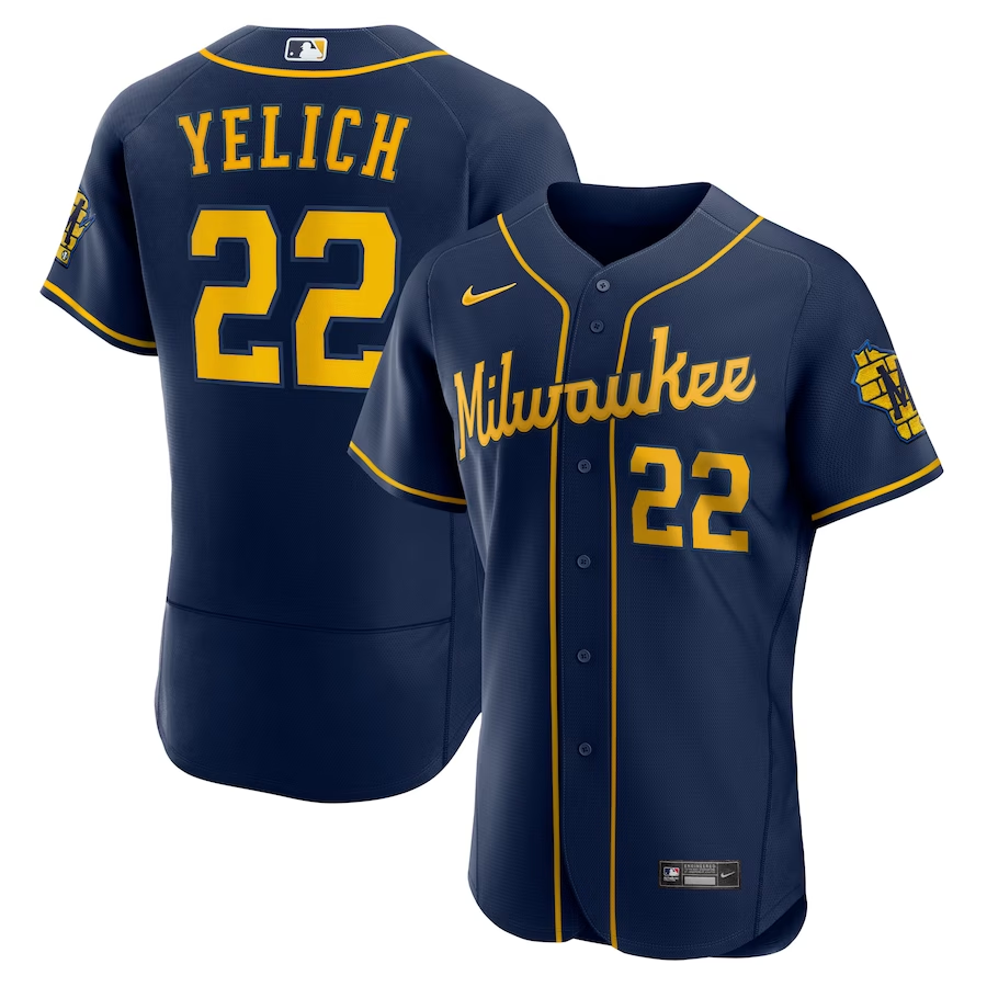 Milwaukee Brewers #22 Christian Yelich Nike Alternate Authentic Player Jersey - Navy