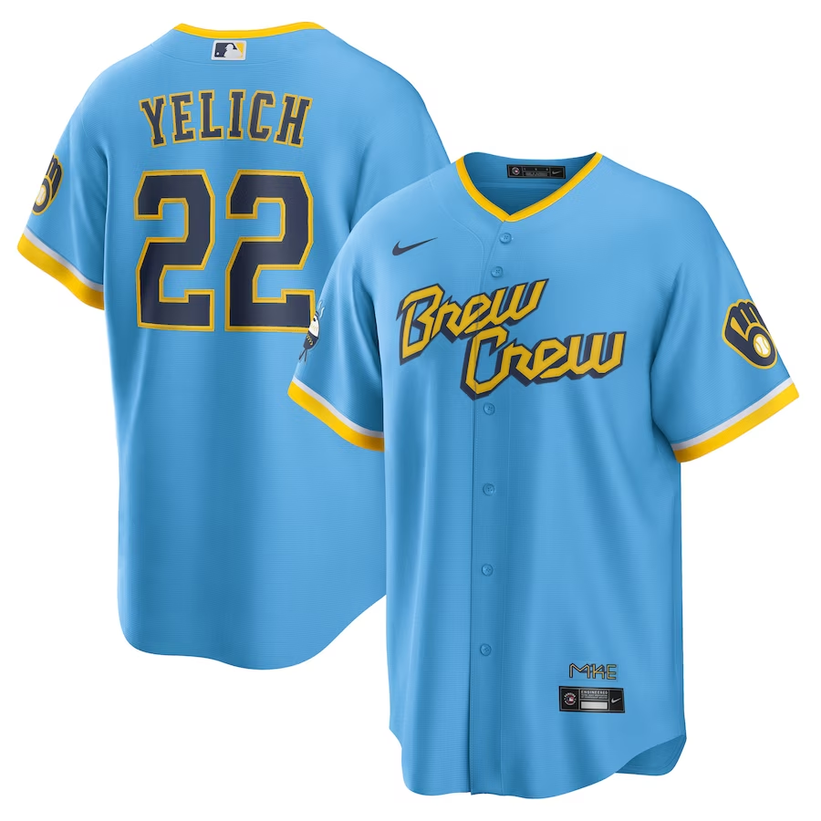 Milwaukee Brewers #22 Christian Yelich Nike City Connect Replica Player Jersey - Powder Blue