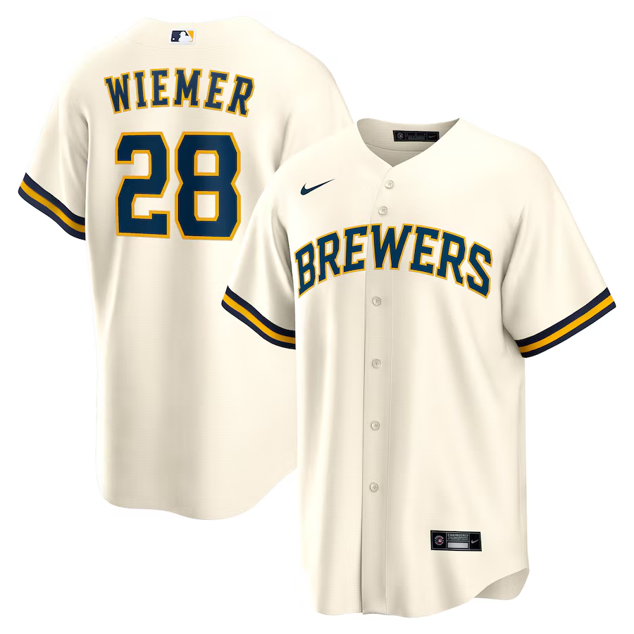 Milwaukee Brewers #28 Joey Wiemer Nike Home Replica Player Jersey - Cream