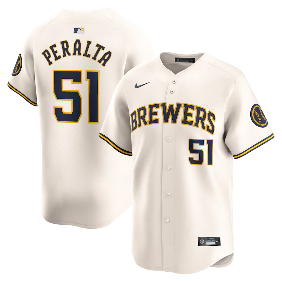 Milwaukee Brewers #51 Freddy Peralta Nike Home Limited Player Jersey - Cream