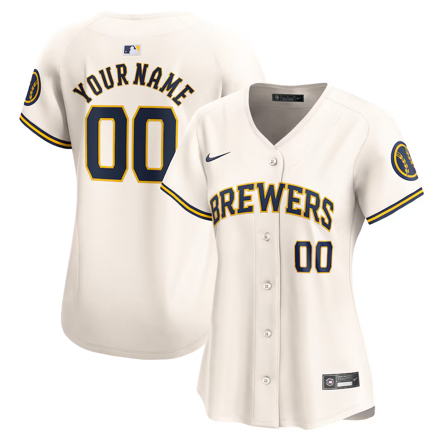 Milwaukee Brewers Customized Womens Nike Home Limited Jersey - Cream