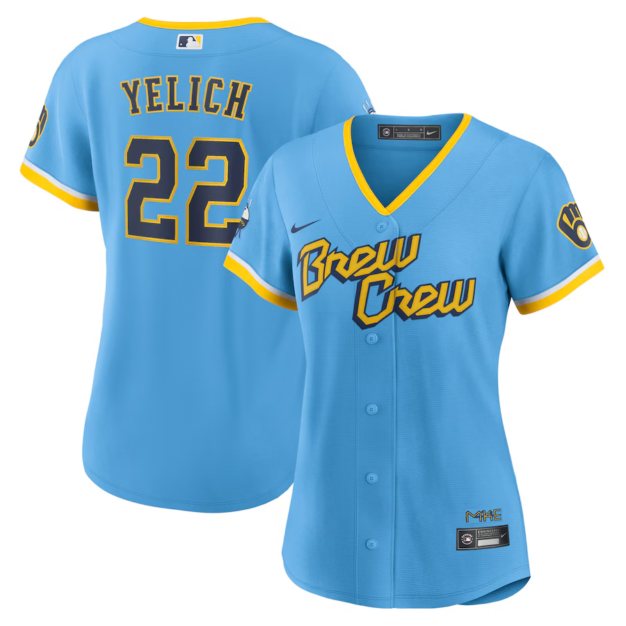 Milwaukee Brewers Womens #22 Christian Yelich Nike City Connect Replica Player Jersey - Powder Blue