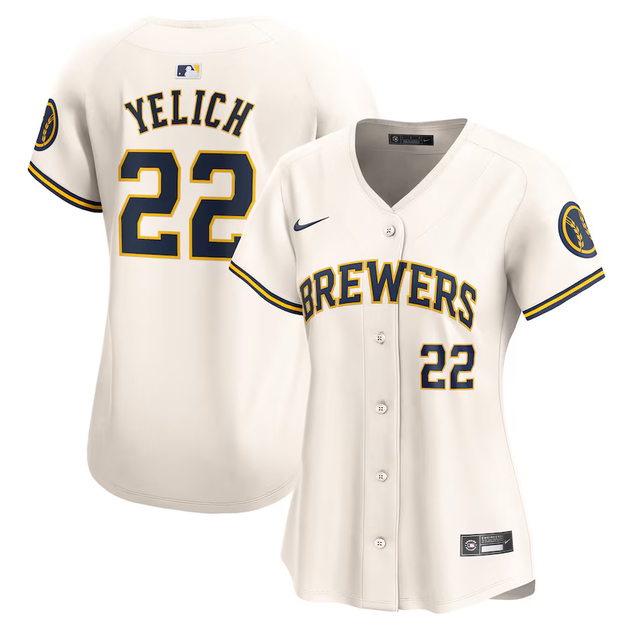 Milwaukee Brewers Womens #22 Christian Yelich Nike Home Limited Player Jersey - Cream