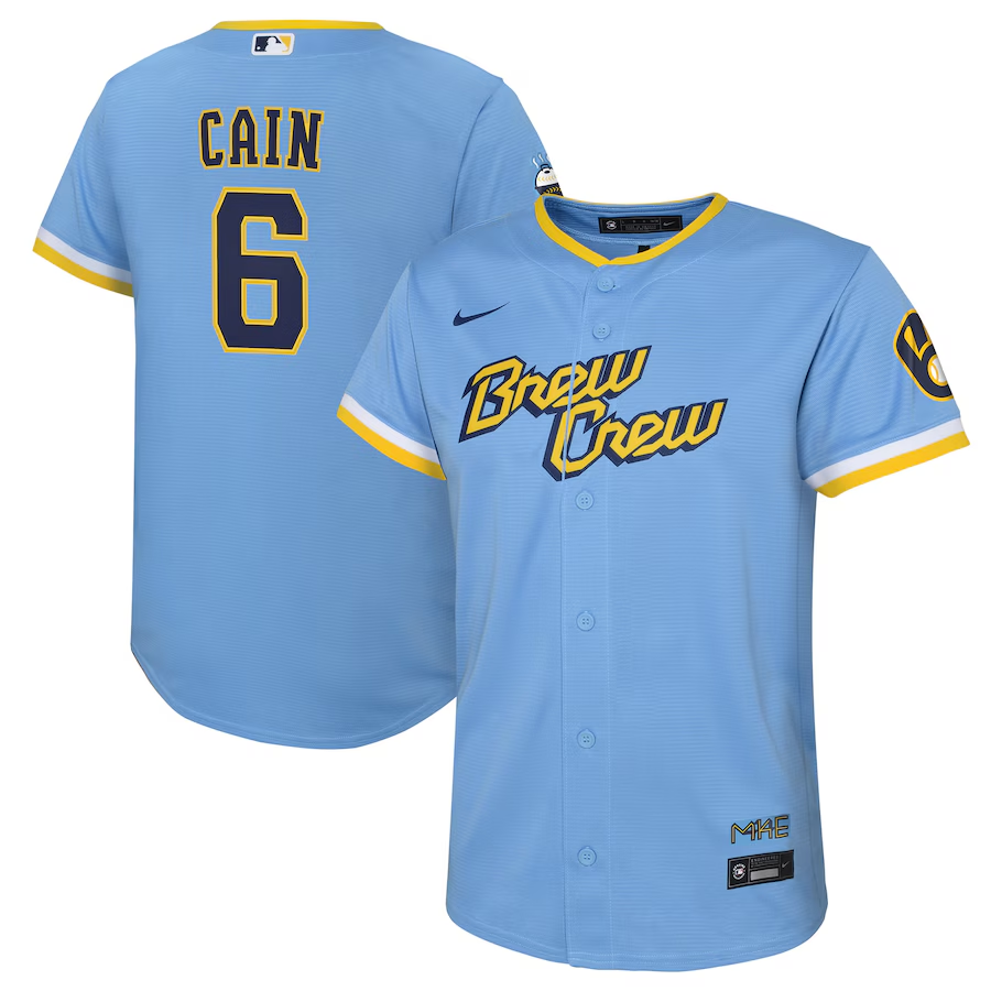 Milwaukee Brewers Youth #6 Lorenzo Cain Nike City Connect Replica Player Jersey - Powder Blue