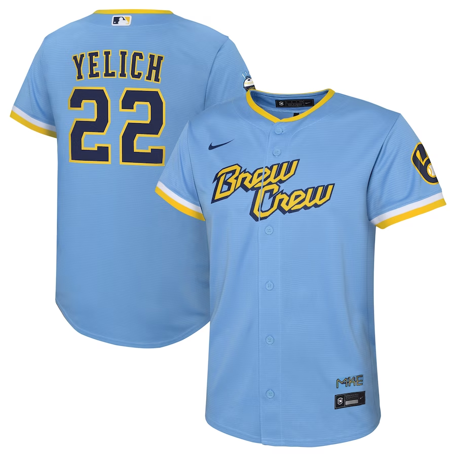 Milwaukee Brewers Youth #22 Christian Yelich Nike City Connect Replica Player Jersey - Powder Blue