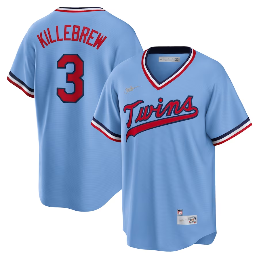Minnesota Twins #3 Harmon Killebrew Nike Road Cooperstown Collection Player Jersey - Light Blue