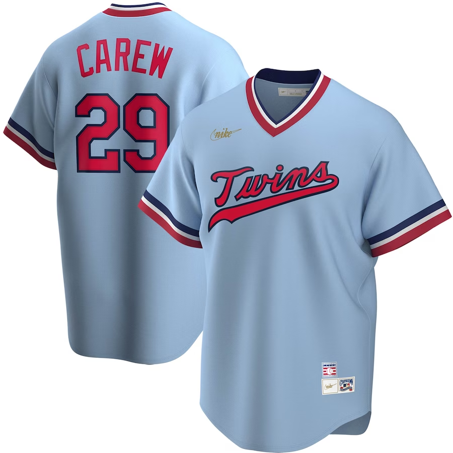 Minnesota Twins #29 Rod Carew Nike Road Cooperstown Collection Player Jersey - Light Blue