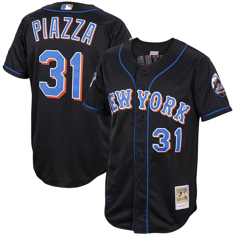 New York Mets #31 Mike Piazza Mitchell & Ness Alternate 2000 Cooperstown Collection Authentic Jersey - Black