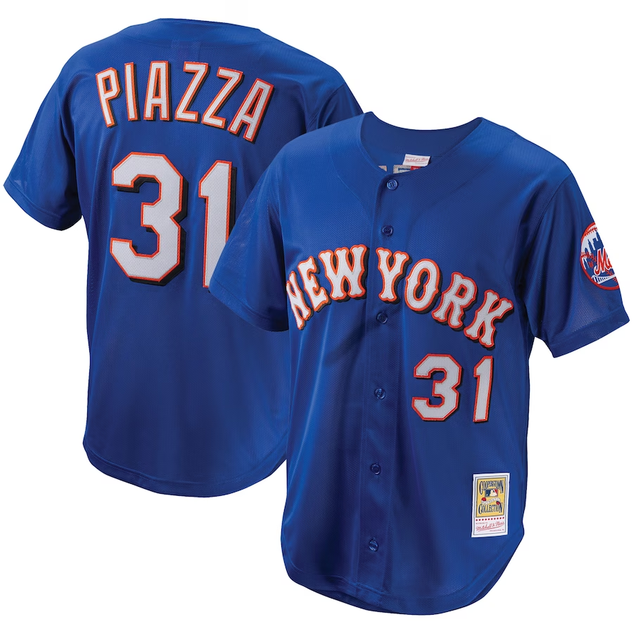 New York Mets #31 Mike Piazza Mitchell & Ness Cooperstown Collection Mesh Batting Practice Button-Up Jersey - Royal