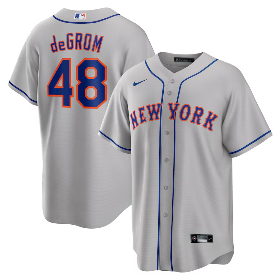 New York Mets #48 Jacob deGrom Nike Road Replica Player Name Jersey - Gray