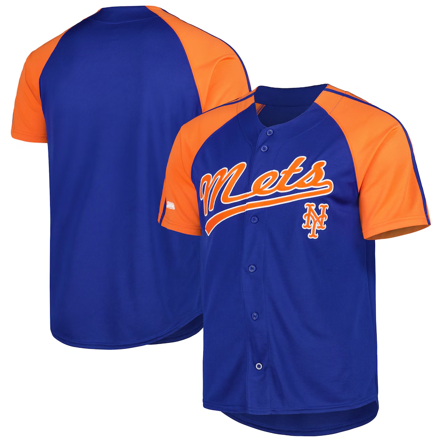 New York Mets #Blank Stitches Button-Down Raglan Fashion Jersey - Royal