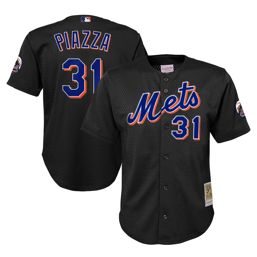 New York Mets Youth #31 Mike Piazza Mitchell & Ness Cooperstown Collection Mesh Batting Practice Jersey - Black