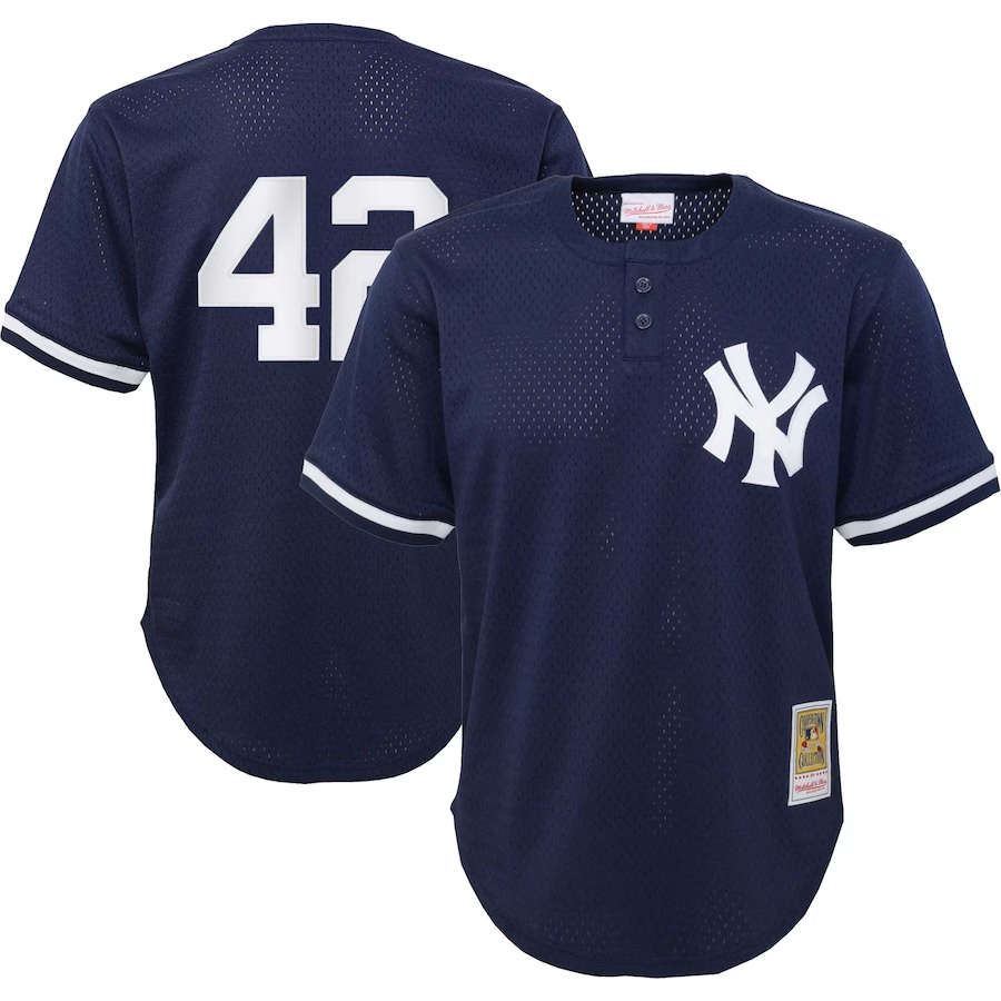 New York Yankees Youth #42 Mariano Rivera Mitchell & Ness Cooperstown Collection Mesh Batting Practice Jersey - Navy
