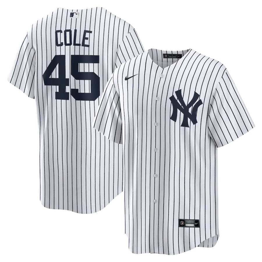 New York Yankees #45 Gerrit Cole Nike Home Replica Player Name Jersey - White (2)