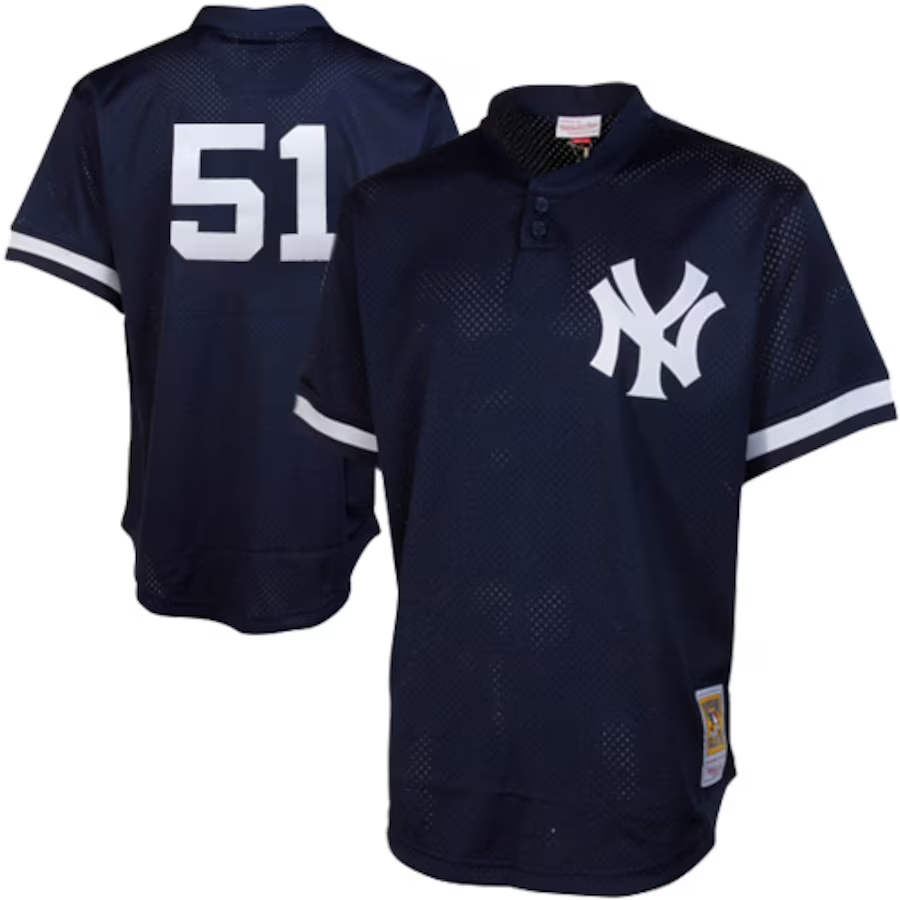 New York Yankees #51 Bernie Williams Mitchell & Ness Cooperstown Mesh Batting Practice Jersey - Navy