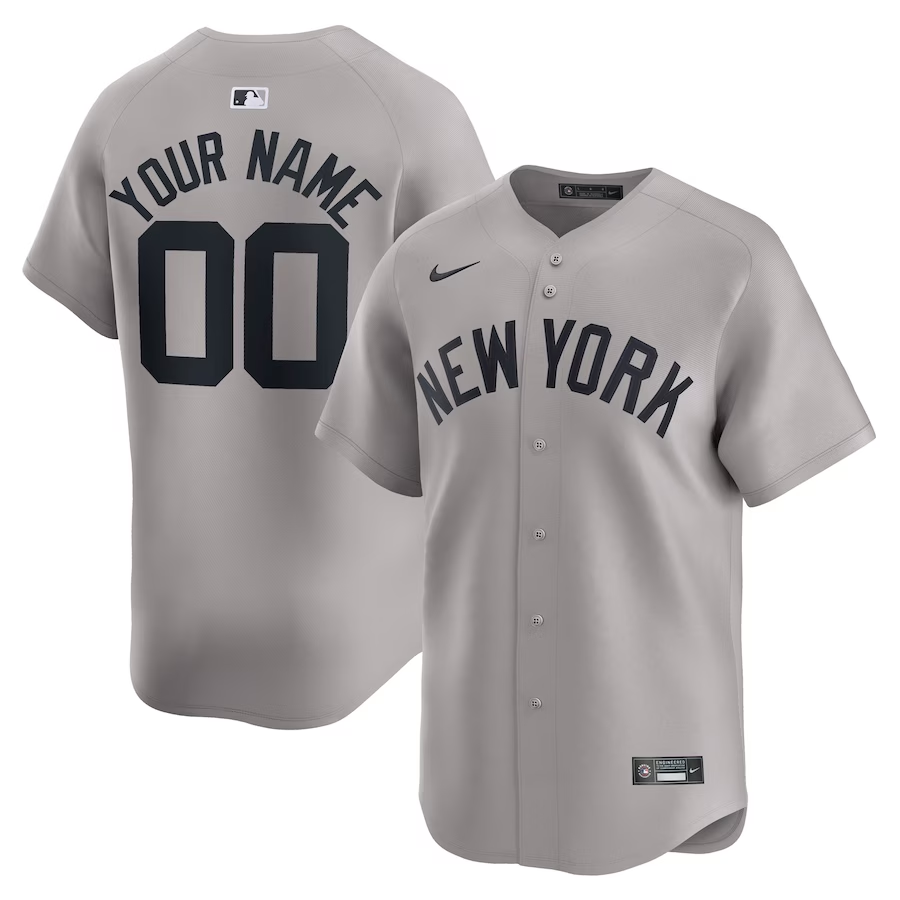 New York Yankees Customized Nike Away Limited Jersey - Gray