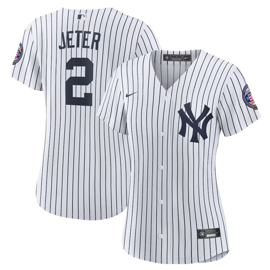 New York Yankees Womens #2 Derek Jeter Nike 2020 Hall of Fame Induction Home Replica Player Name Jersey - WhiteNavy