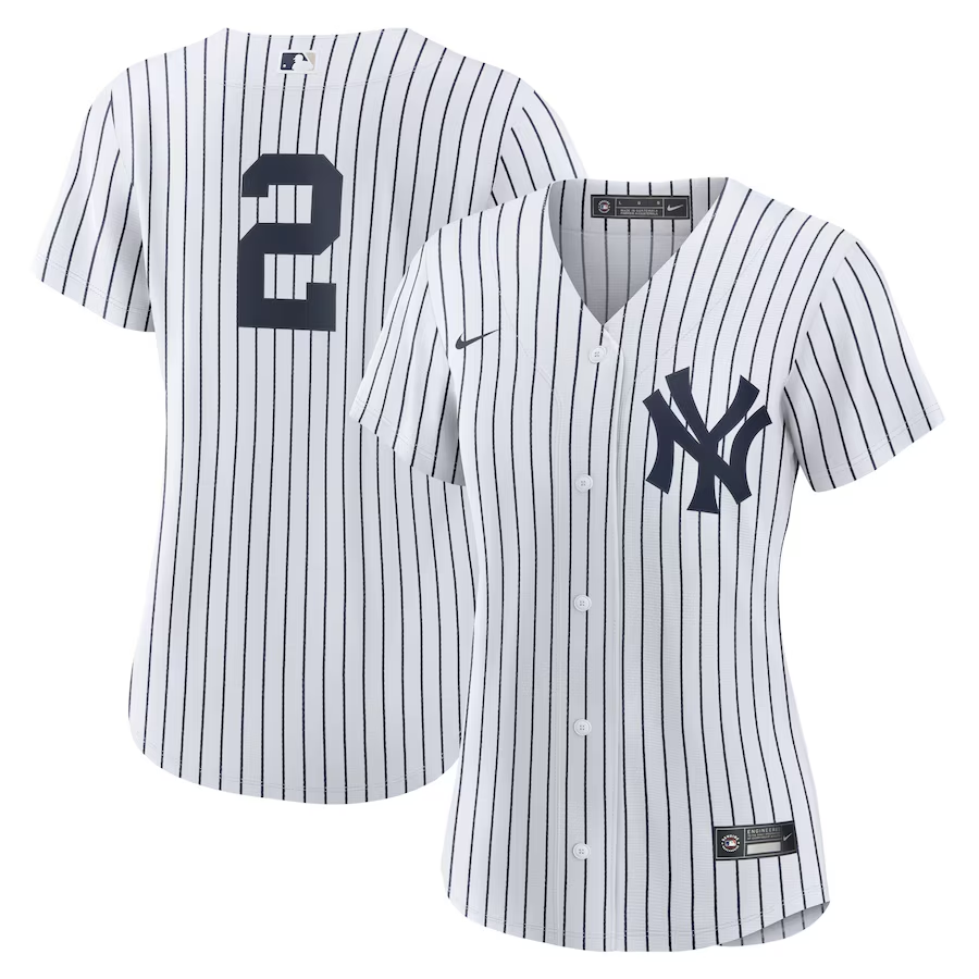 New York Yankees Womens #2 Derek Jeter Nike Home Replica Player Jersey - WhiteNavy