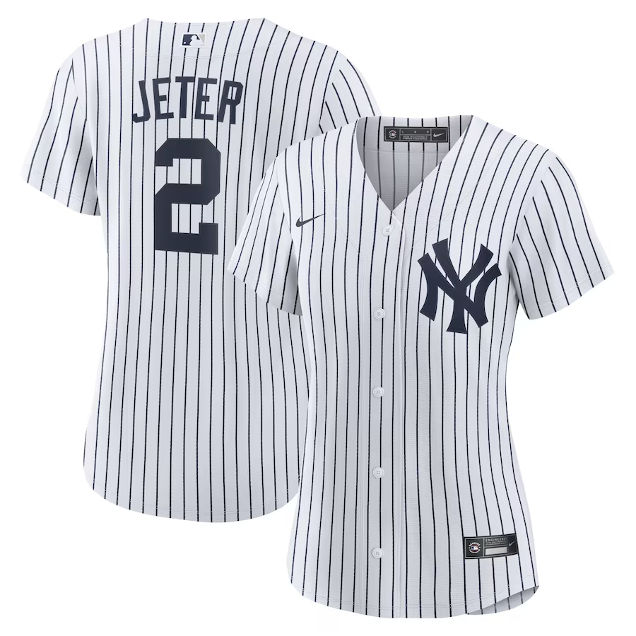 New York Yankees Womens #2 Derek Jeter Nike Home Replica Player Name Jersey - White
