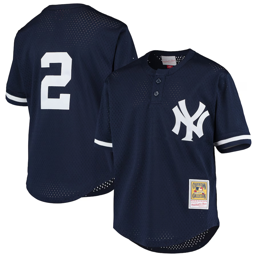 New York Yankees Youth #2 Derek Jeter Mitchell & Ness Cooperstown Collection Mesh Batting Practice Jersey - Navy (2)