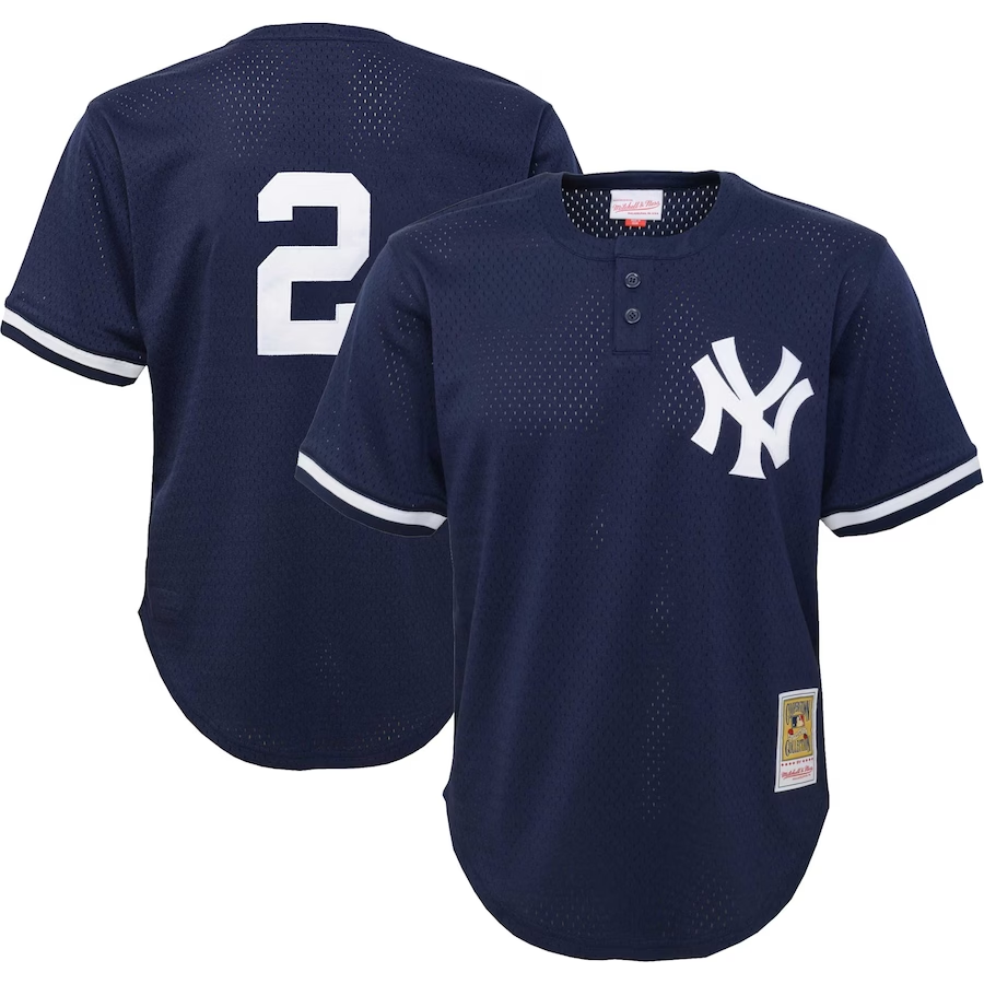 New York Yankees Youth #2 Derek Jeter Mitchell & Ness Cooperstown Collection Mesh Batting Practice Jersey - Navy