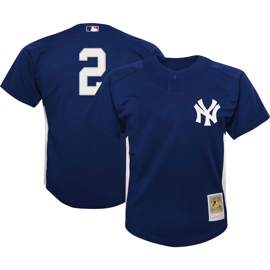 New York Yankees Youth #2 Derek Jeter Mitchell & Ness Team Cooperstown Collection Mesh Batting Practice Jersey - Navy