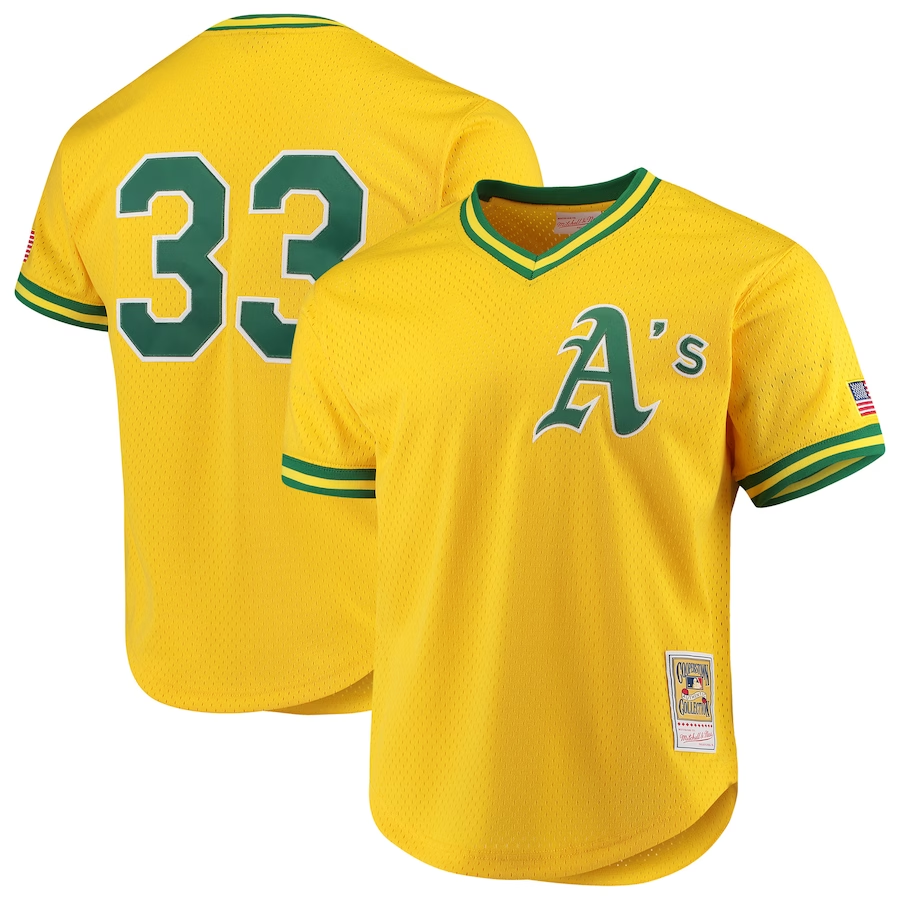 Oakland Athletics #33 Jose Canseco Mitchell & Ness Cooperstown Collection Mesh Batting Practice Jersey - Gold