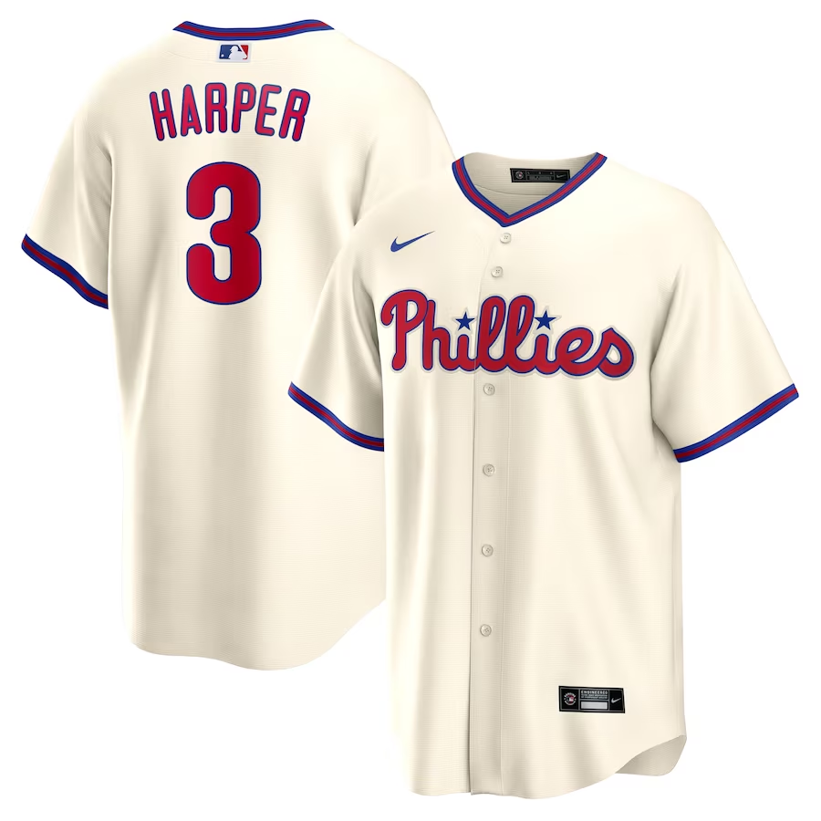 Philadelphia Phillies #3 Bryce Harper Nike Alternate Replica Player Name Jersey - Cream