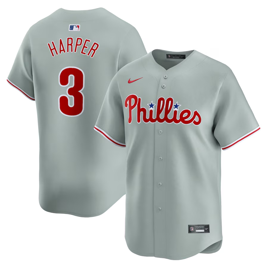 Philadelphia Phillies #3 Bryce Harper Nike Away Limited Player Jersey - Gray