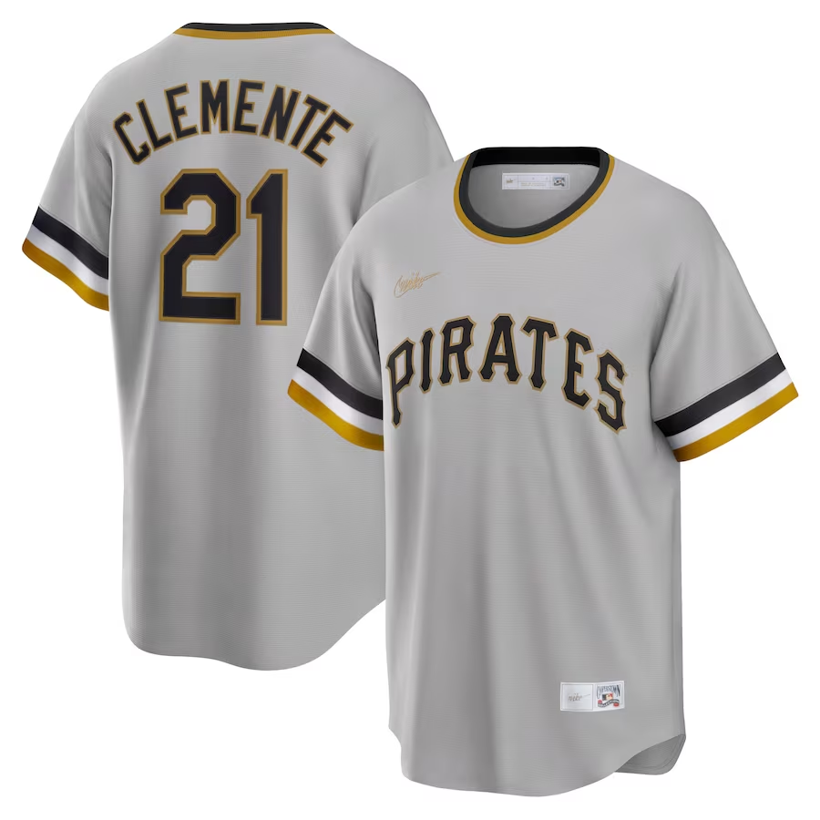Pittsburgh Pirates #21 Roberto Clemente Nike Road Cooperstown Collection Player Jersey - Gray