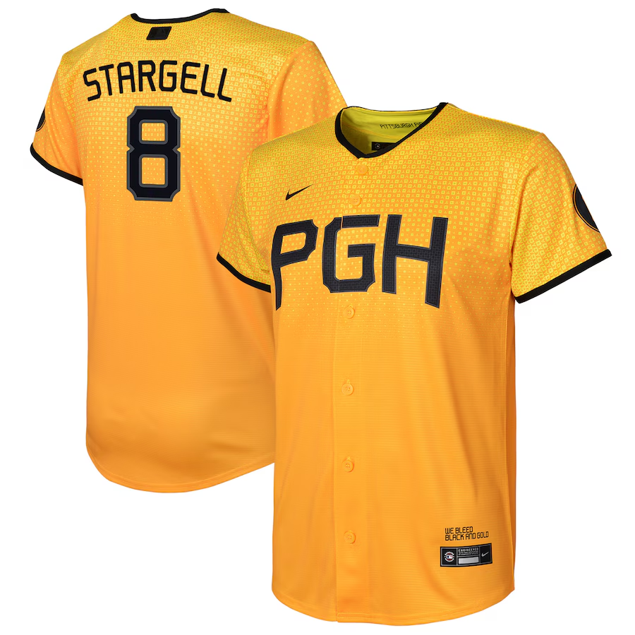 Pittsburgh Pirates Youth #8 Willie Stargell Nike City Connect Replica Player Jersey - Gold