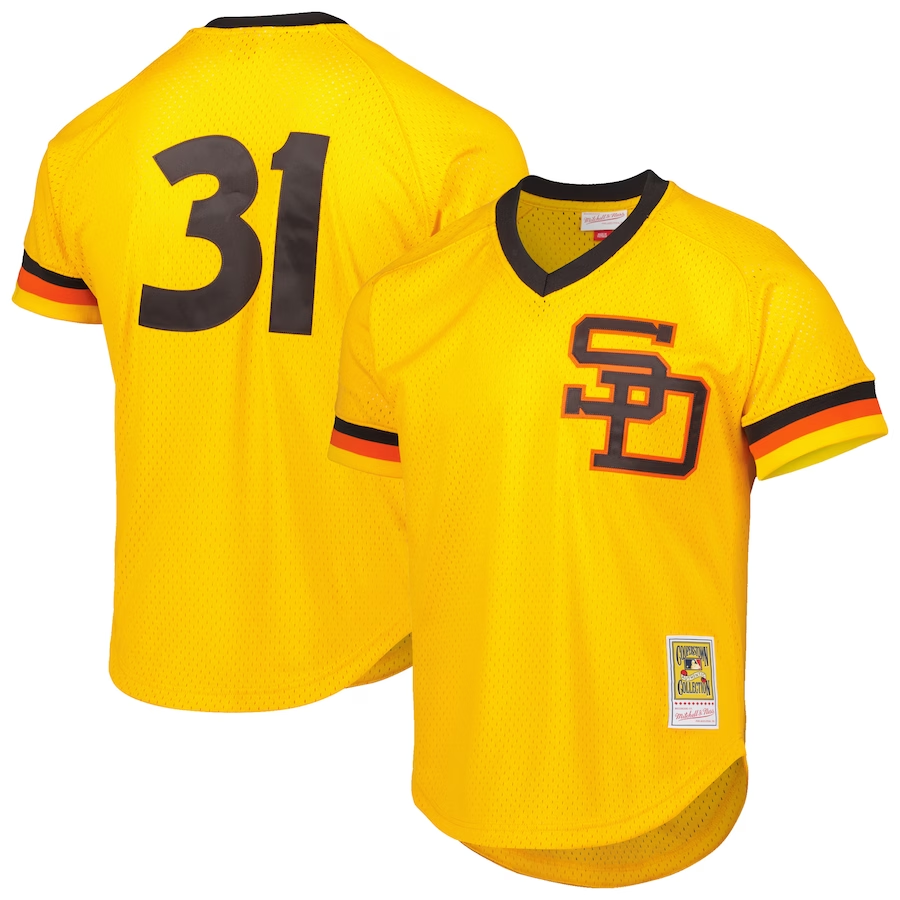 San Diego Padres #31 Dave Winfield Mitchell & Ness Cooperstown Collection Mesh Batting Practice Jersey - Gold
