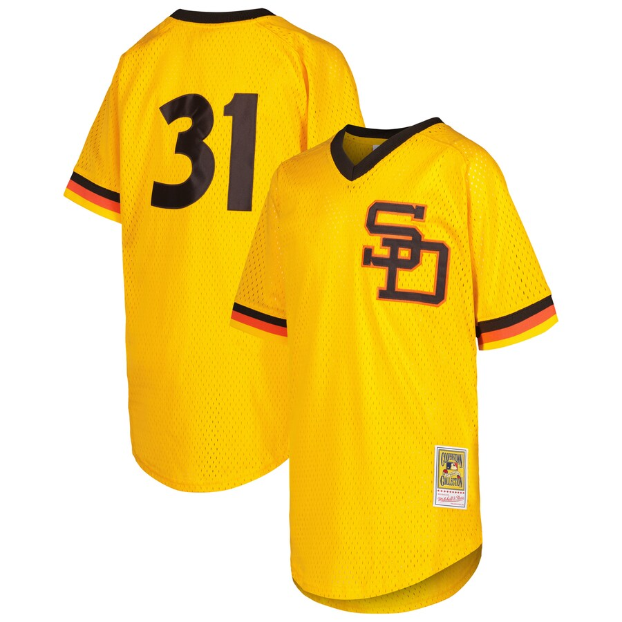 San Diego Padres Youth #31 Dave Winfield Mitchell & Ness Cooperstown Collection Mesh Batting Practice Jersey - Gold