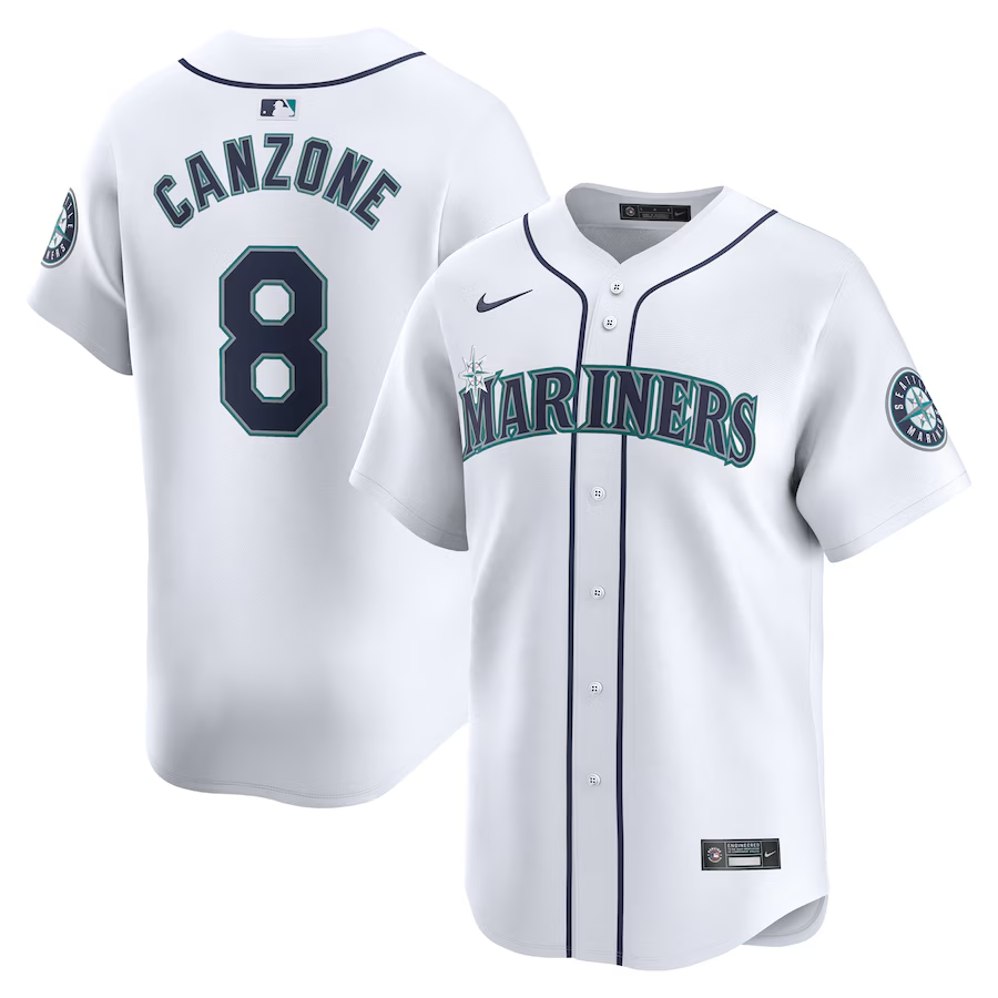 Seattle Mariners #8 Dominic Canzone Nike Home Limited Player Jersey - White