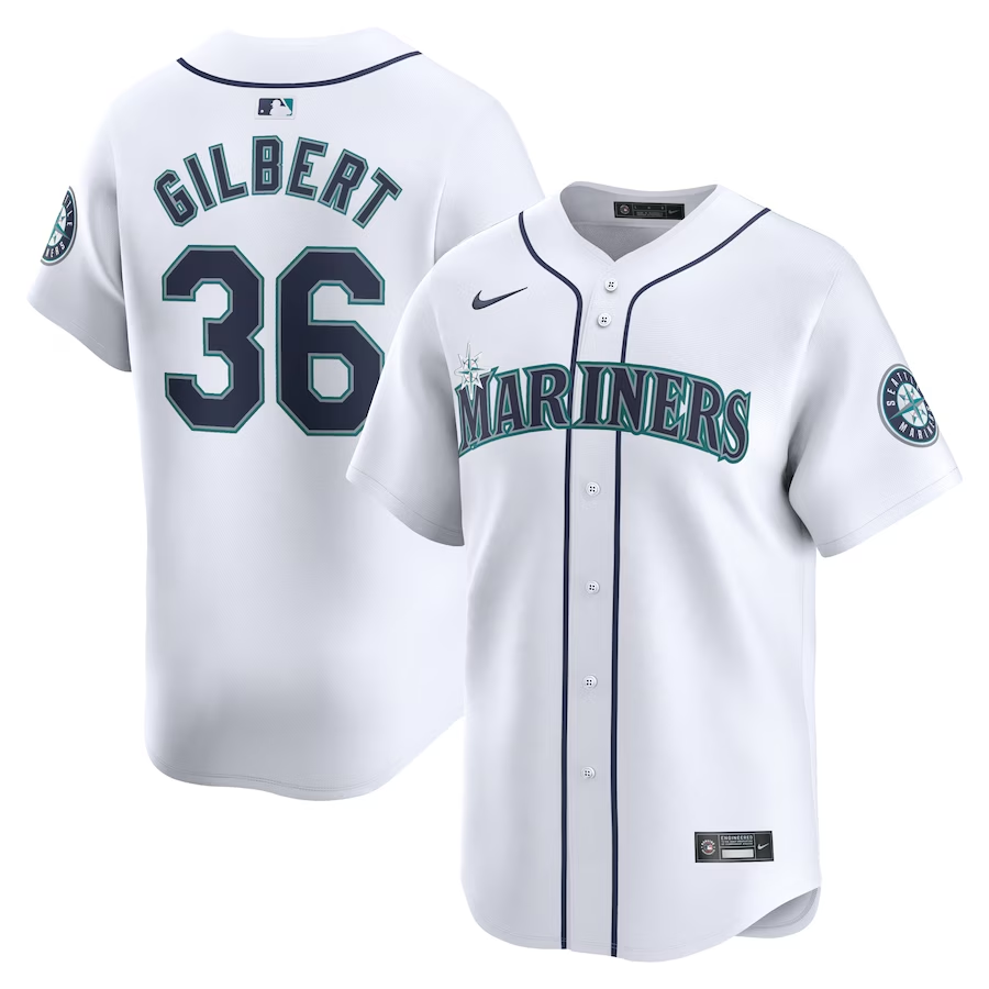 Seattle Mariners #36 Logan Gilbert Nike Home Limited Player Jersey - White