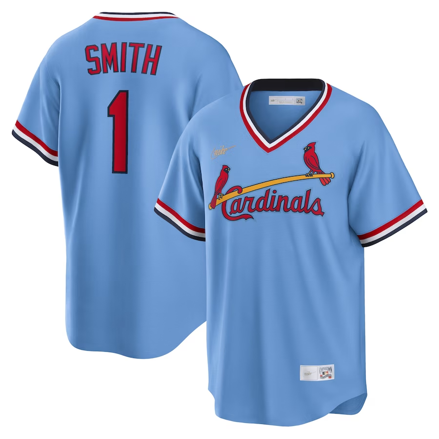 St. Louis Cardinals #1 Ozzie Smith Nike Road Cooperstown Collection Player Jersey - Light Blue