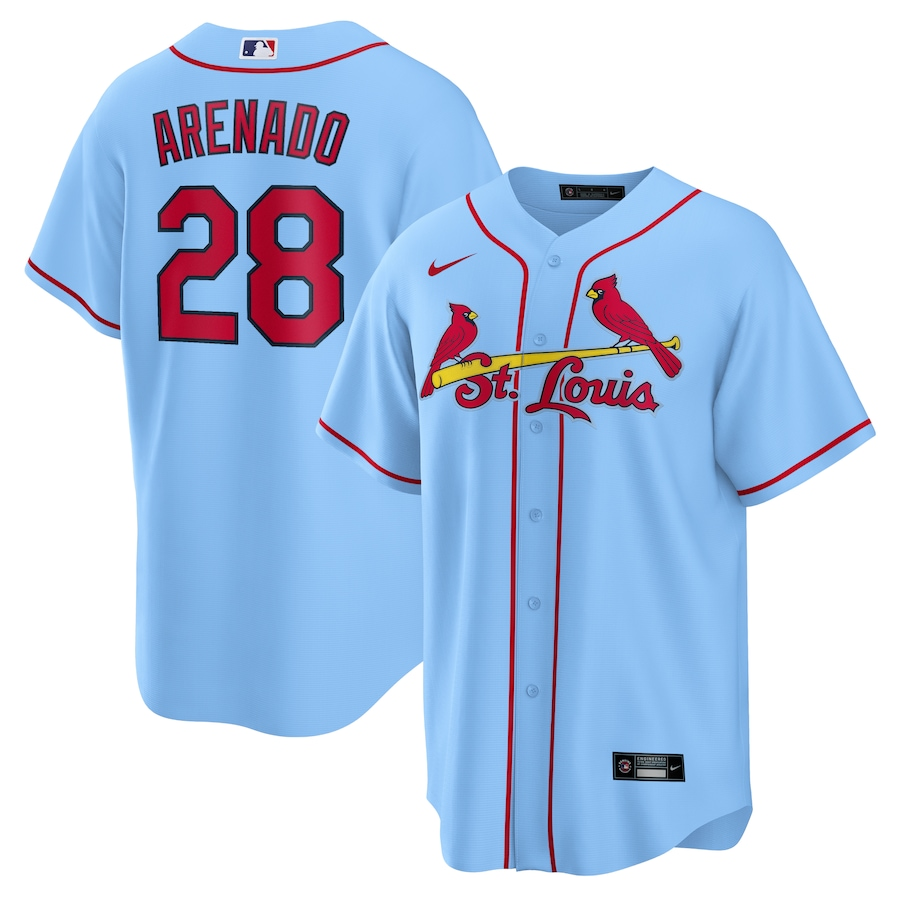 St. Louis Cardinals #28 Nolan Arenado Nike Alternate Official Replica Player Jersey - Light Blue