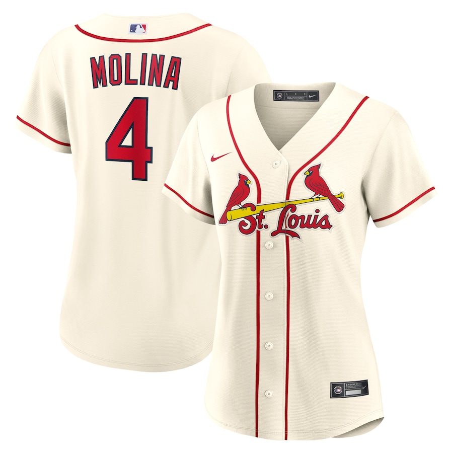 St. Louis Cardinals Womens #4 Yadier Molina Nike Alternate Replica Player Jersey - Cream